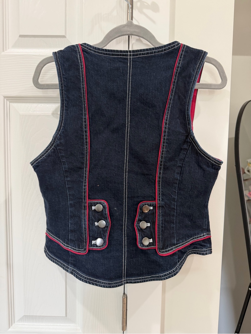 Pilcro Dark Indigo Denim Vest with Red Trim - Picture 3 of 5
